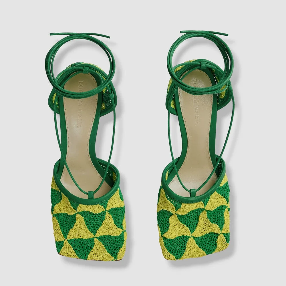 $2500 Bottega Veneta Women's Green Stretch Crochet Sandals Shoes Size 37.5 - Picture 3 of 5